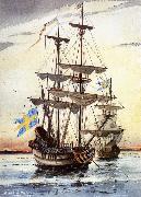 unknow artist kalmare nyckel och fagel grip pa alusborgsfjorden fore avfarden till nya sverige i borjan av november 1637 oil painting on canvas